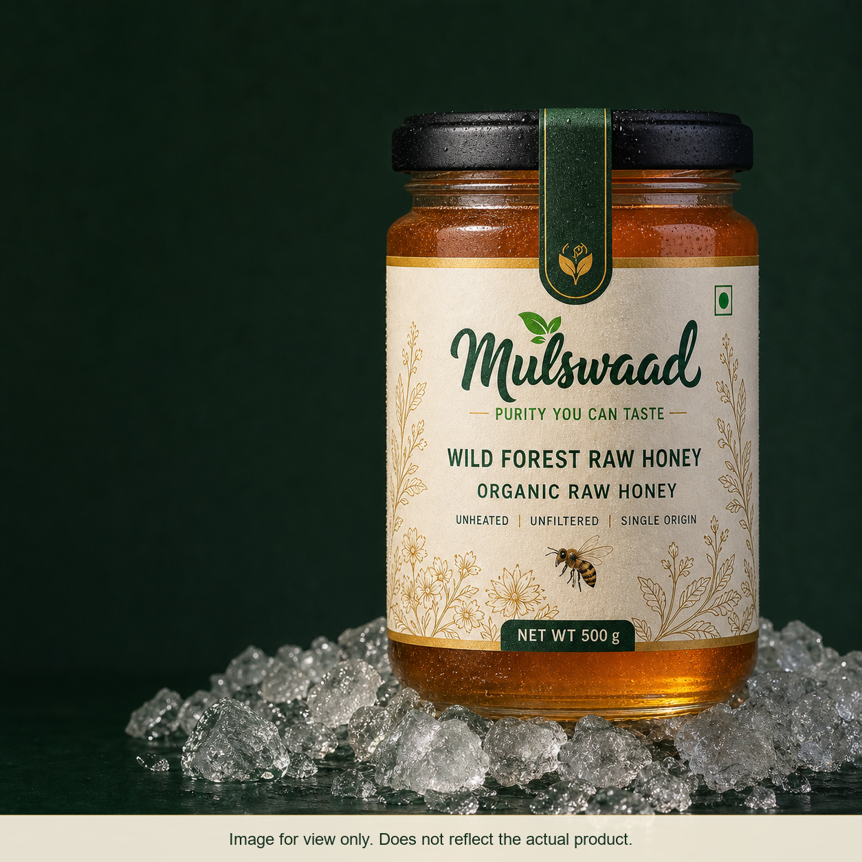 Wild Forest Raw Honey jar on ice
